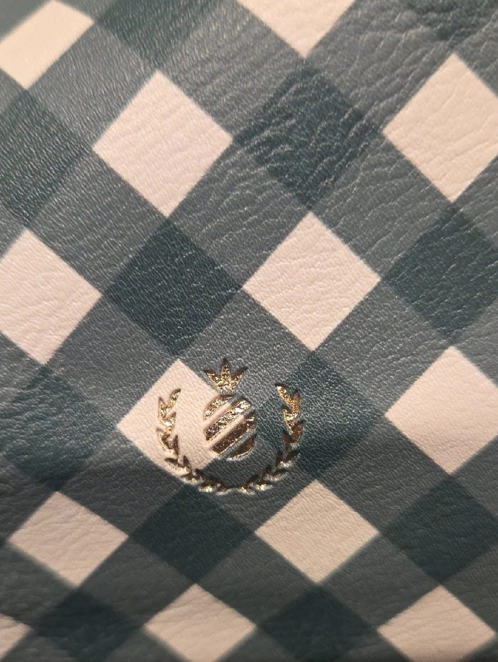 Emily Ley white and green gingham planner pouch.